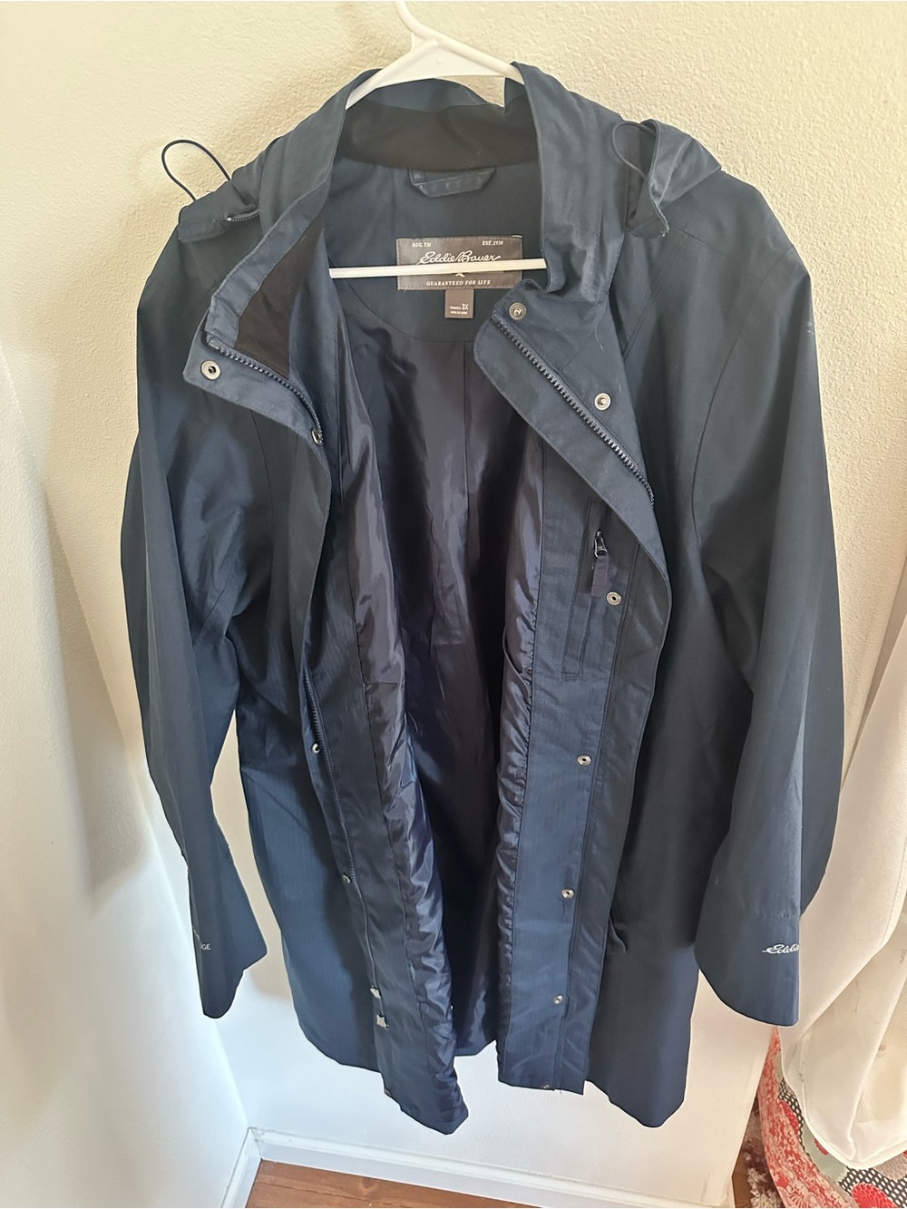 Eddie Bauer Navy Waterproof Hooded Raincoat